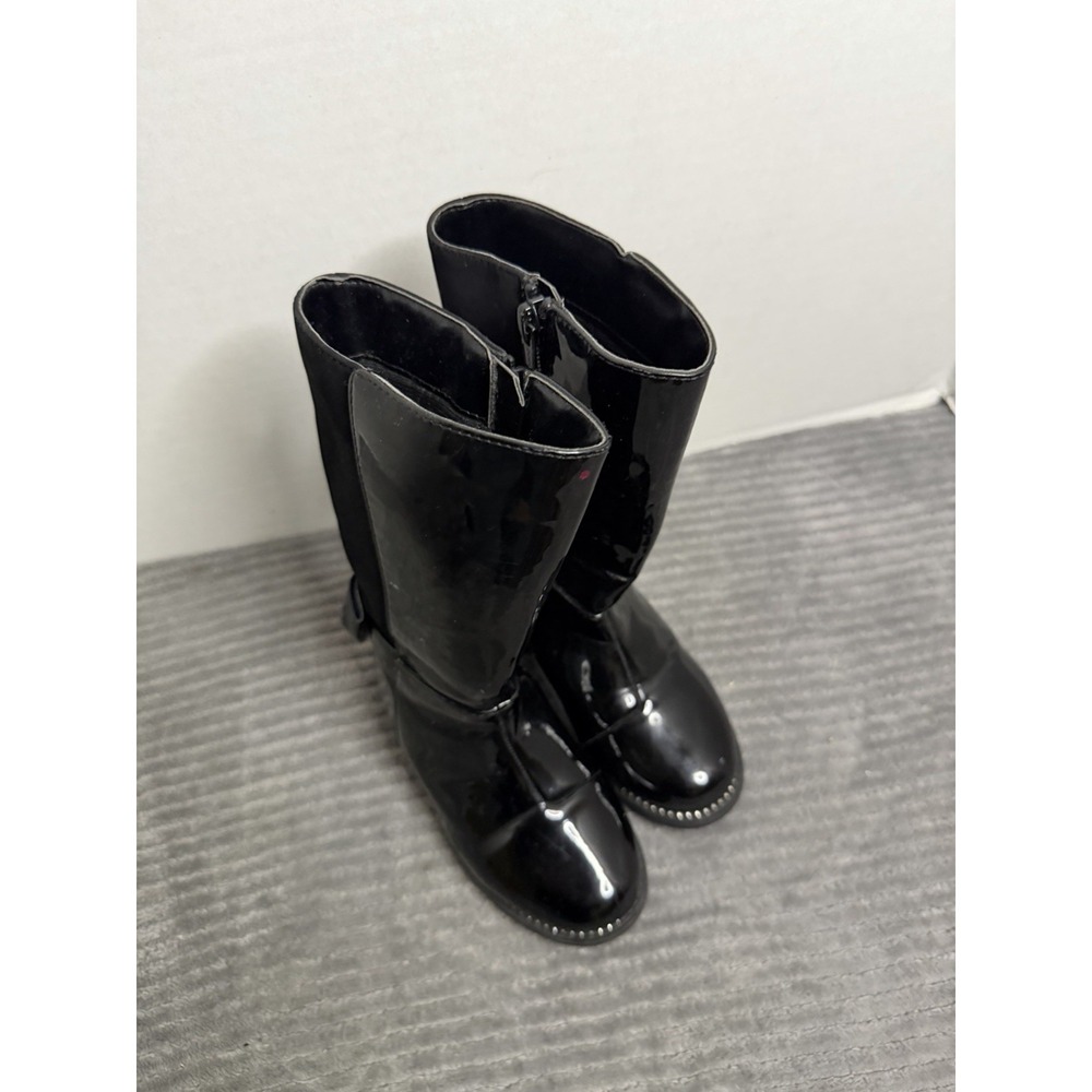 Place Girls Black Leather Round Toe Zipper Mid Calf Chelsea Boots Size 8